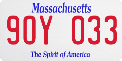 MA license plate 9OY033