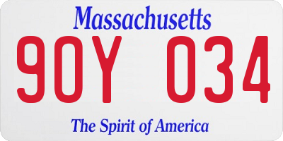 MA license plate 9OY034