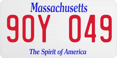 MA license plate 9OY049