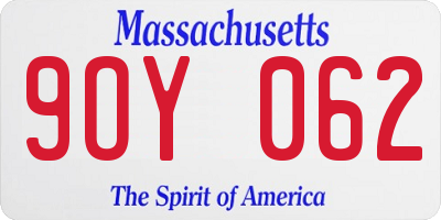 MA license plate 9OY062