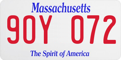 MA license plate 9OY072