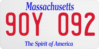 MA license plate 9OY092