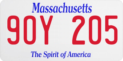MA license plate 9OY205