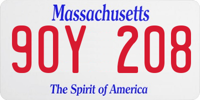 MA license plate 9OY208