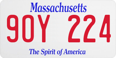 MA license plate 9OY224