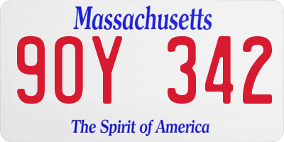 MA license plate 9OY342