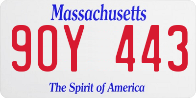 MA license plate 9OY443