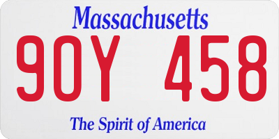 MA license plate 9OY458