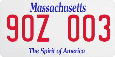 MA license plate 9OZ003