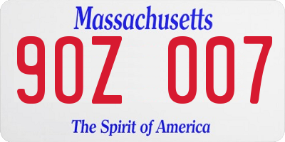 MA license plate 9OZ007