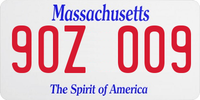 MA license plate 9OZ009