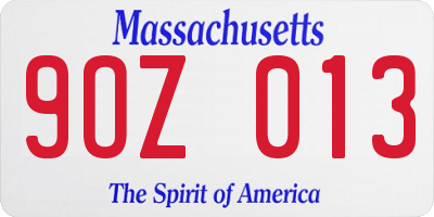 MA license plate 9OZ013