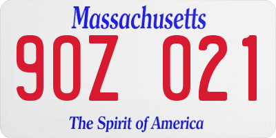 MA license plate 9OZ021