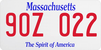 MA license plate 9OZ022