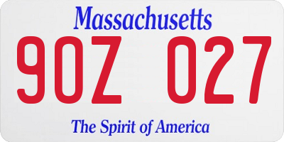 MA license plate 9OZ027