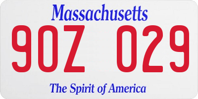 MA license plate 9OZ029
