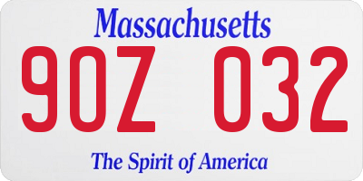 MA license plate 9OZ032