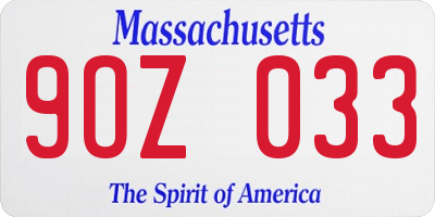 MA license plate 9OZ033
