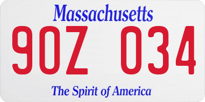 MA license plate 9OZ034