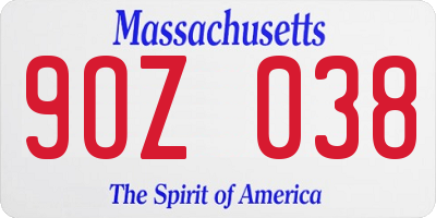 MA license plate 9OZ038
