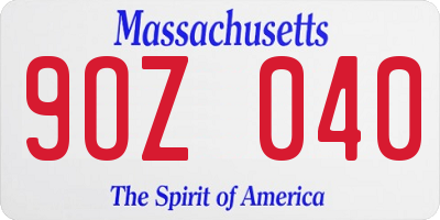 MA license plate 9OZ040