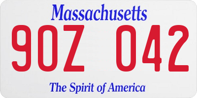 MA license plate 9OZ042