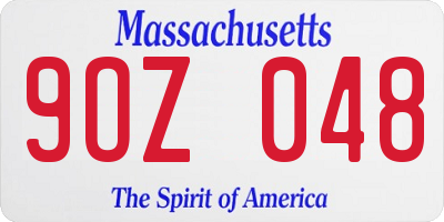 MA license plate 9OZ048