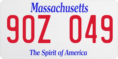 MA license plate 9OZ049