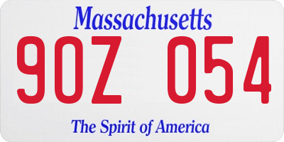 MA license plate 9OZ054