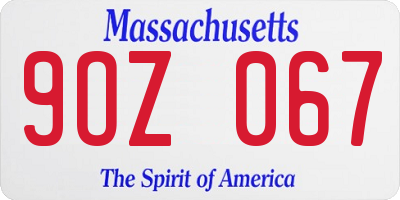 MA license plate 9OZ067