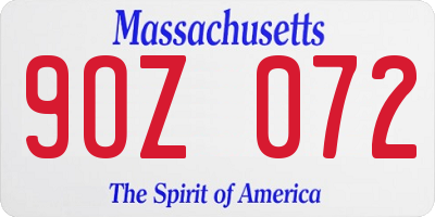 MA license plate 9OZ072