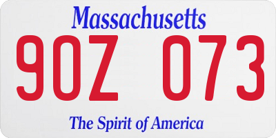 MA license plate 9OZ073