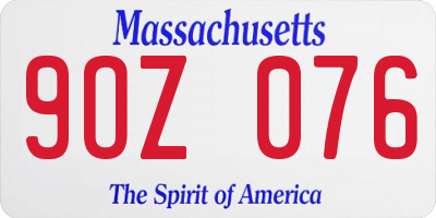 MA license plate 9OZ076