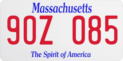 MA license plate 9OZ085
