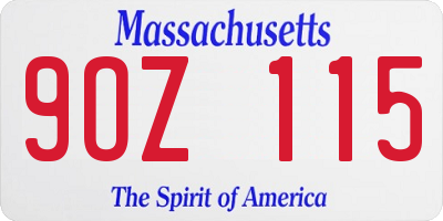 MA license plate 9OZ115