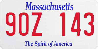 MA license plate 9OZ143