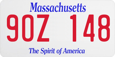 MA license plate 9OZ148