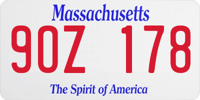 MA license plate 9OZ178