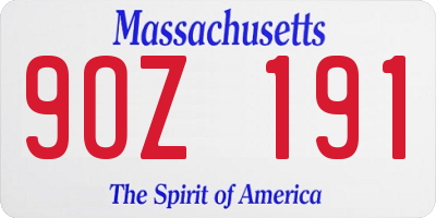 MA license plate 9OZ191