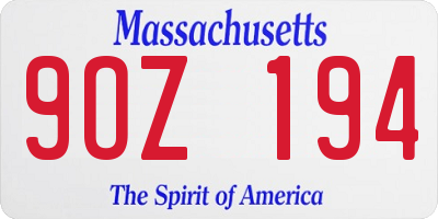 MA license plate 9OZ194