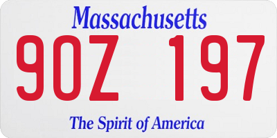 MA license plate 9OZ197