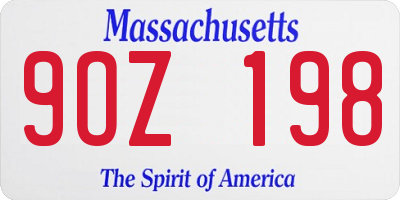 MA license plate 9OZ198