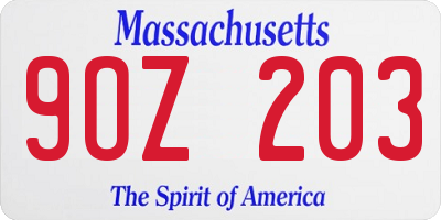 MA license plate 9OZ203