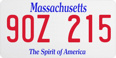MA license plate 9OZ215