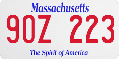 MA license plate 9OZ223