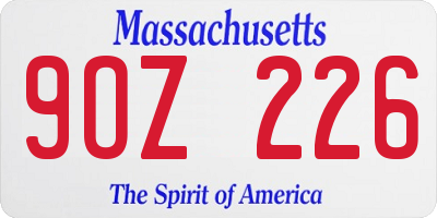 MA license plate 9OZ226