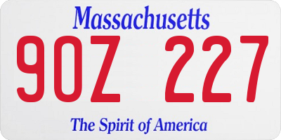 MA license plate 9OZ227