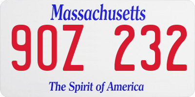 MA license plate 9OZ232