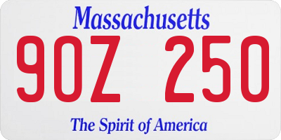MA license plate 9OZ250