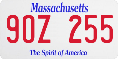 MA license plate 9OZ255